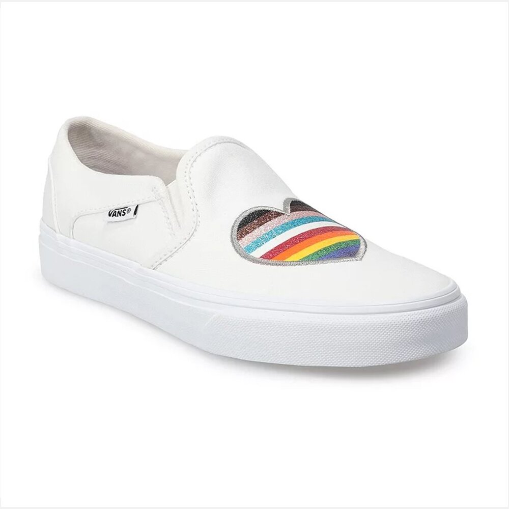 Vans Asher Slip-On Pride Rainbow White Glitter Sneakers Women US 8